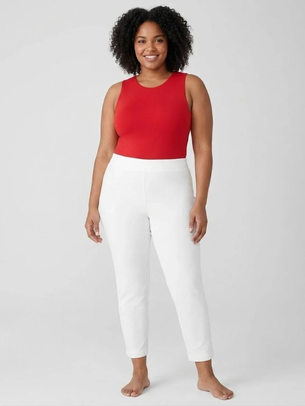 NWT Eileen Fisher Slim Ankle w/ Yoke in White Washable Stretch Crepe Pants 2X